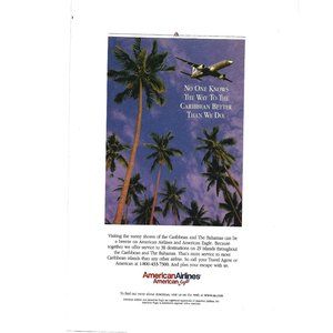 American Airlines Eagle Caribbean Bahamas 1990s  Vintage Print Ad